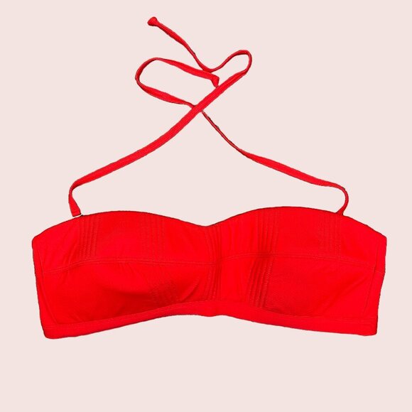 ATHLETA Bright Cherry Red Smocked Bandeau Halter Bikini Top Women's X-Large - Picture 1 of 3